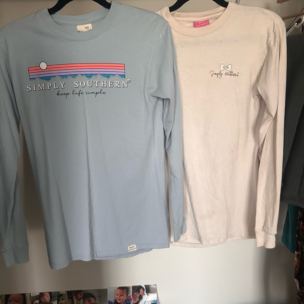 Simply Southern Long Sleeve Shirts - Blue and Cream